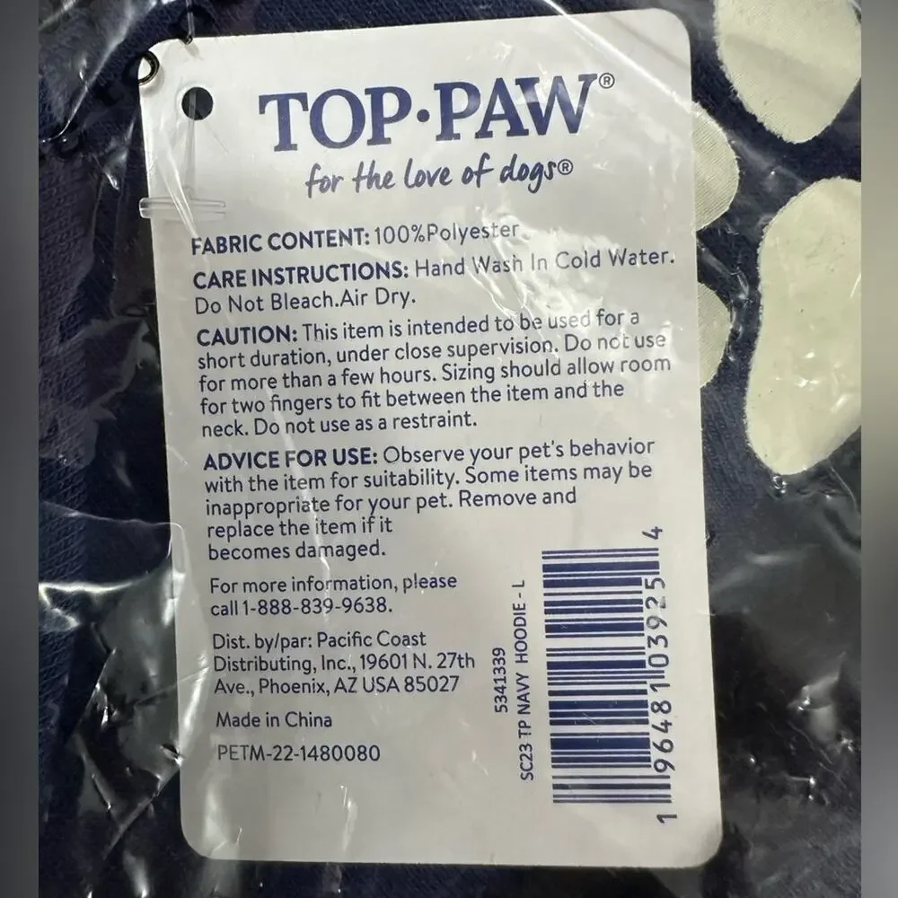Top Paw® Paw Print Dog Navy Hoodie Sweatshirt - L